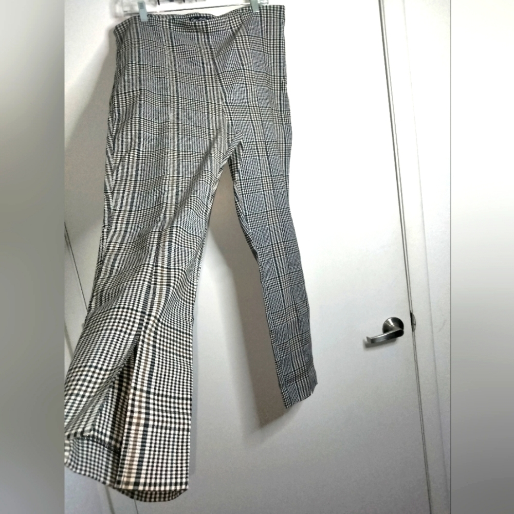 Miss Selfridge (Size US 12) Plaid Check Split Front Hem Bengaline Stretch Pants